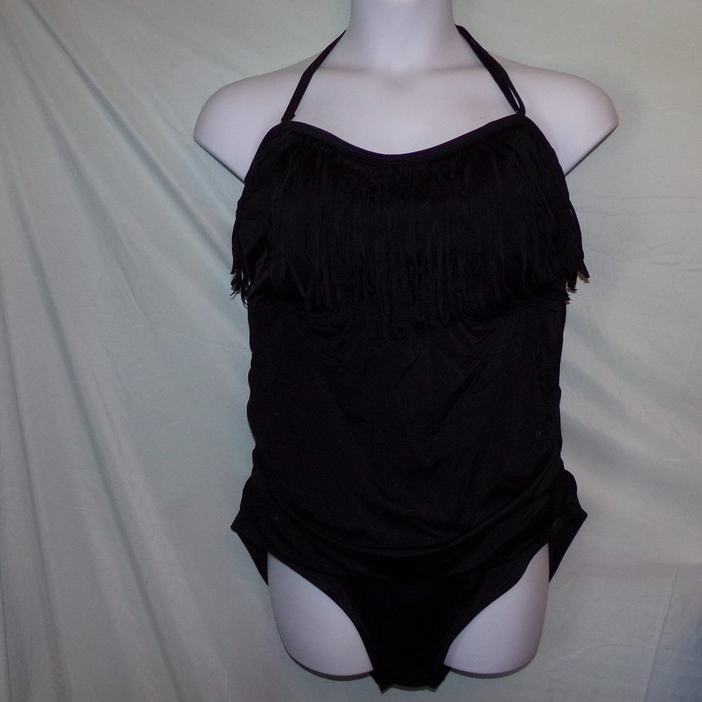 SWIMSUITS FOR ALL 1 PIECE FRINGE TRIM BATHING SUIT SZ 24